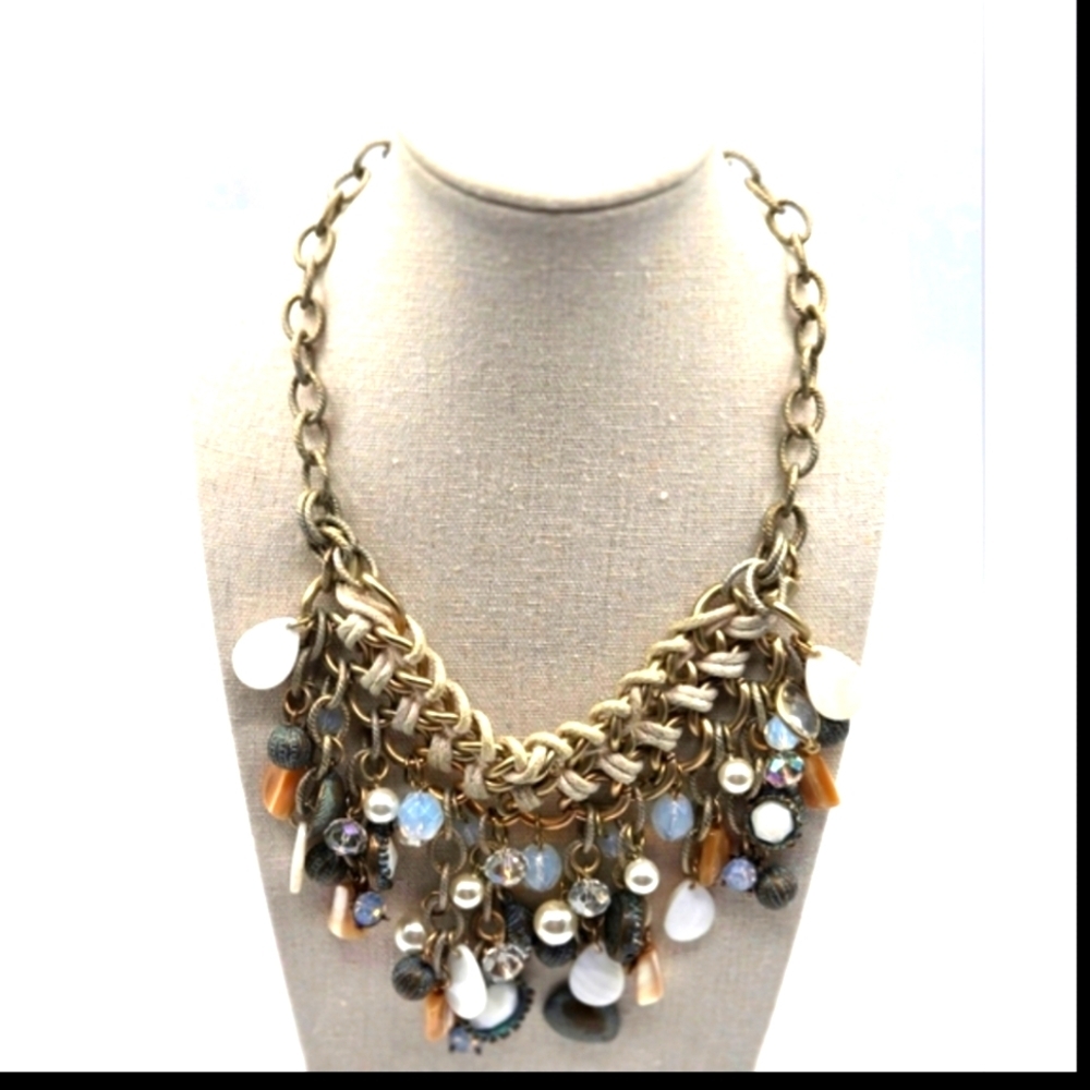 GIVENCHY Vintage Nautical Statement Necklace Auroa Borealis Gold Tone